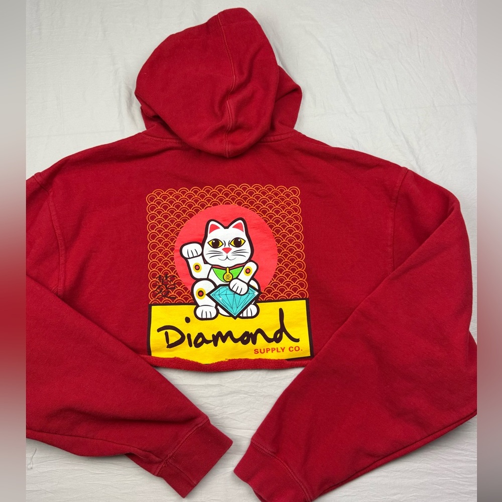 Diamond Supply Co men’s Red cropped Hoodie sweatshirt medium